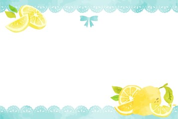 綺麗なレモンとレースのフレームイラスト