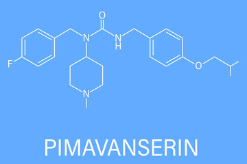 Pimavanserin atypical antipsychotic drug molecule. Skeletal formula.	