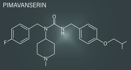 Pimavanserin atypical antipsychotic drug molecule. Skeletal formula.	