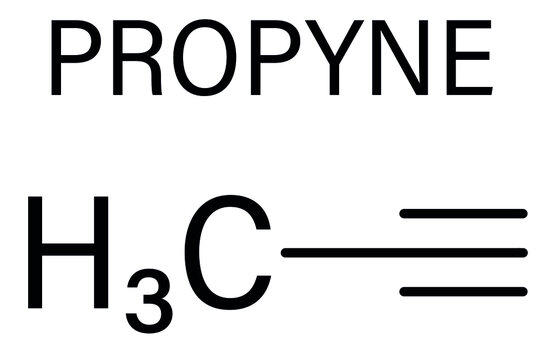 Propyne or methylacetylene molecule. Skeletal formula.	