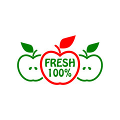 Fresh Apple 100% icon isolated on white background