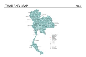 Thailand map vector illustration on white background. Map have all province and mark the capital city of Thailand. 