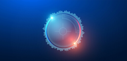 Sci fi user interface. Futuristic background with radar, techno screen elements and light effects.