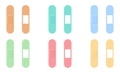 Set with colorful bandaids on white background. Medical bandaids. Bandages for wound.