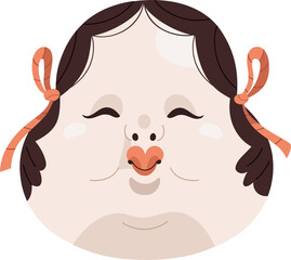 Japanese Noh Mask Cartoon Colored Illustration