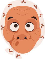 Japanese Noh Mask Cartoon Colored Illustration