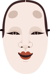 Asian Noh Mask Cartoon Colored Illustration