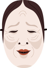 Japanese Theater Noh Mask Cartoon Illustration