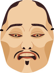 Japanese Man Noh Mask Cartoon Colored Illustration