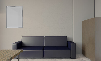 Elegant office interior. Mixed media. 3D rendering.. Mockup.   Empty paintings