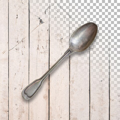 Silver dessert spoon cutlery on transparent background
