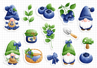 blueberry gnome sticker, vector illustration