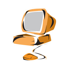 old computer unit with a monitor on a white background in eps 10