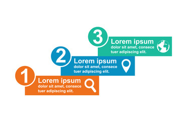 Infographic business concept design with icons and 3 steps. Simple chart presentation template. Abstract vector illustration