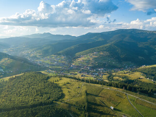 Fototapeta na wymiar Ukrainian Carpathians mountains in summer. Aerial drone view.