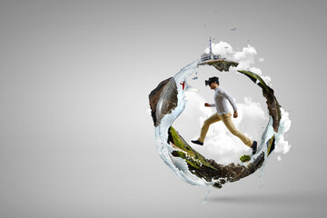 Man wearing virtual reality goggles