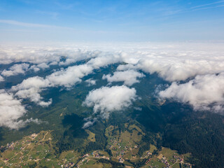 High flight in the mountains of the Ukrainian Carpathians. Aerial drone view.