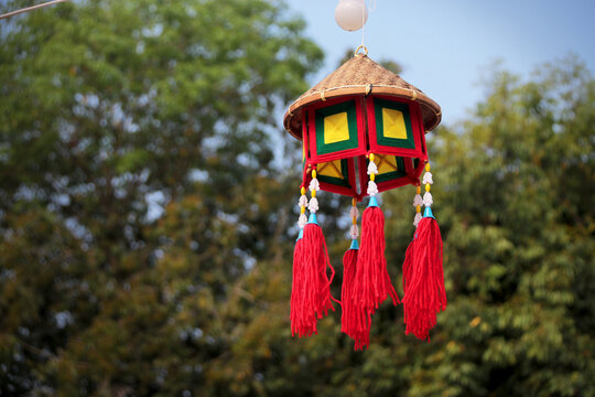 Colorful thai dam lamps, Hanging lamps folk style in Loei} Thailand.