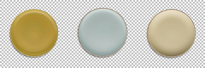 Set colored rounded plates isolated with transparency