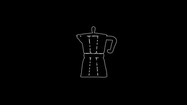 white linear coffee maker silhouette. the picture appears and disappears on a black background.

