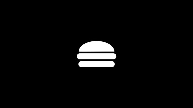 White picture of burger on a black background. food with you in fast food. Distortion liquid style transition icon for your project. 4K video animation for motion graphics and compositing.