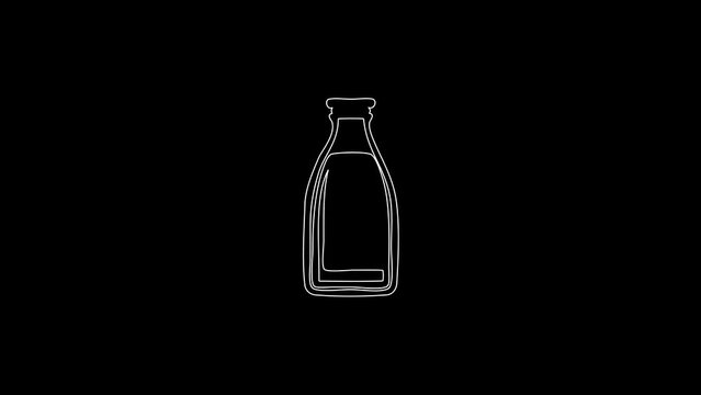 white linear tilted bottle silhouette. the picture appears and disappears on a black background.
