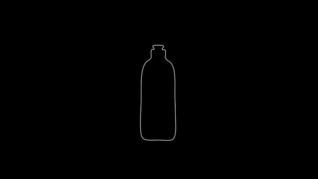white linear bottle silhouette. the picture appears and disappears on a black background.
