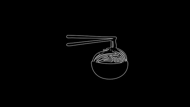 white linear noodles silhouette. the picture appears and disappears on a black background.
