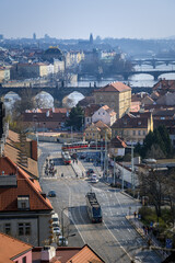 Klarov and Vltava River Bridges. View from Chotek Gardens, Prague.