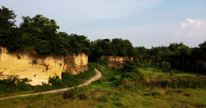 a former limestone quarry that has grown thick trees
