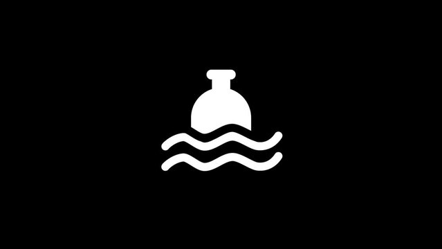White picture of bottle in water on a black background. bottle in water waves. Distortion liquid style transition icon for your project. 4K video animation for motion graphics and compositing.