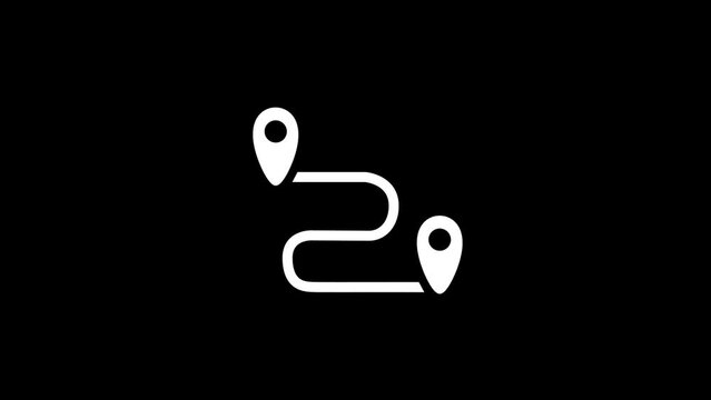 White picture of route on a black background. distance between points. Distortion liquid style transition icon for your project. 4K video animation for motion graphics and compositing.