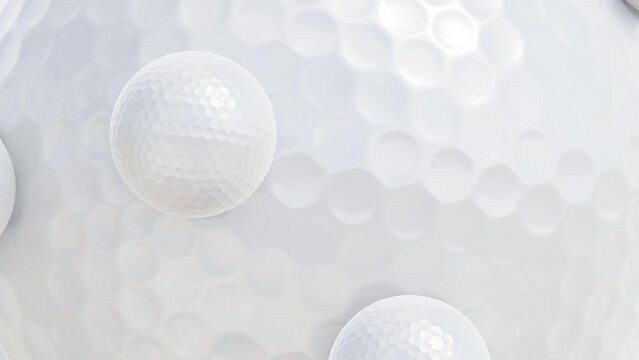 Realistic satisfying looping 3D animation of the spinning white golf ball with rolling small golf balls rendered in UHD as motion background