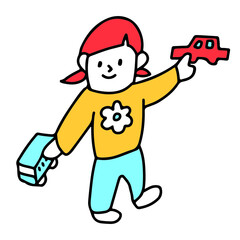 遊ぶ子どもの個性・多様性　電車や車が好きな女の子のイラスト