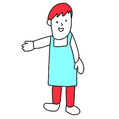 手を広げて案内する中性的な保育士のイラスト