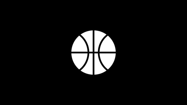White picture of basketball ball on a black background. basketball ball. Distortion liquid style transition icon for your project. 4K video animation for motion graphics and compositing.