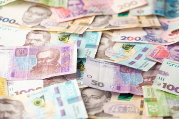 Obraz na płótnie Canvas Photo of pile of ukrainian hryvnia banknotes