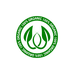 100 percent organic sign with green color isolated on white background