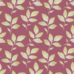 Green leaves on a bright background. Abstract botanical pattern. Seamless ornament of watercolor leaves