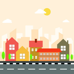 Obraz na płótnie Canvas City skyline vector illustration with flat style. urban landscape.