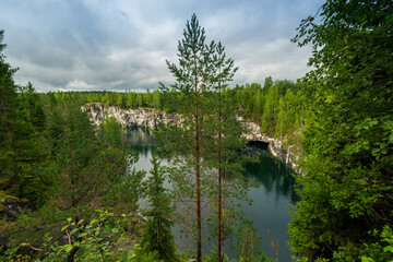 Marble canyon in Ruskeala Nature Reserve in Republic of Karelia, North Russia