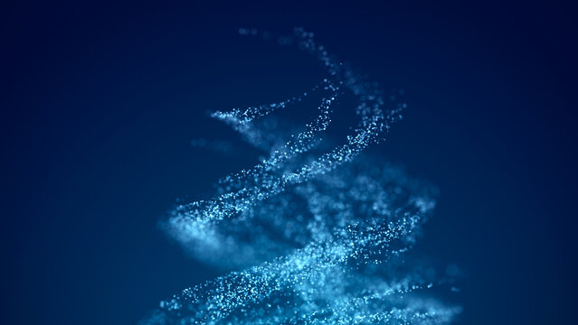 Water circulation. Whirlwind of dust particles. Digital background. Big data visualization. Futuristic point wave. 3D rendering