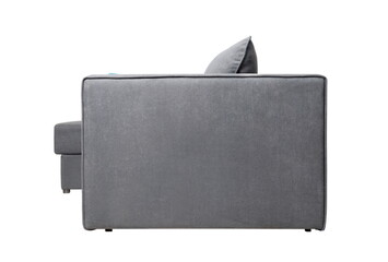 Gray sofa on a white background isolated, side view
