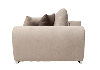 Beige sofa on a white background isolated, side view