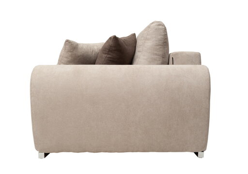 Beige sofa on a white background isolated, side view