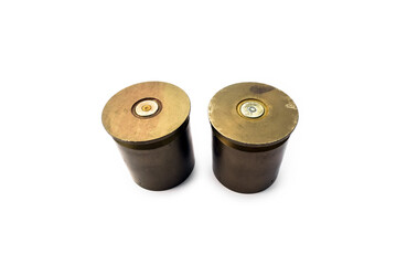 isolated used and old bullet shells on white background. Soft and selective focus.