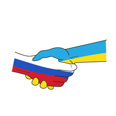 Peace outline icons. Flag of Ukraine and flag of russia in the form Handshake.