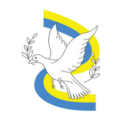 Ukraine ribbon flag  and dove of peace on white background.