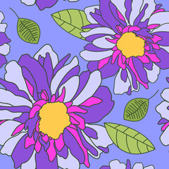 Leaves & Giant Flowers Purples & Pinks 5000