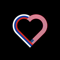 heart ribbon icon of russia and united states flags. vector illustration isolated on black background